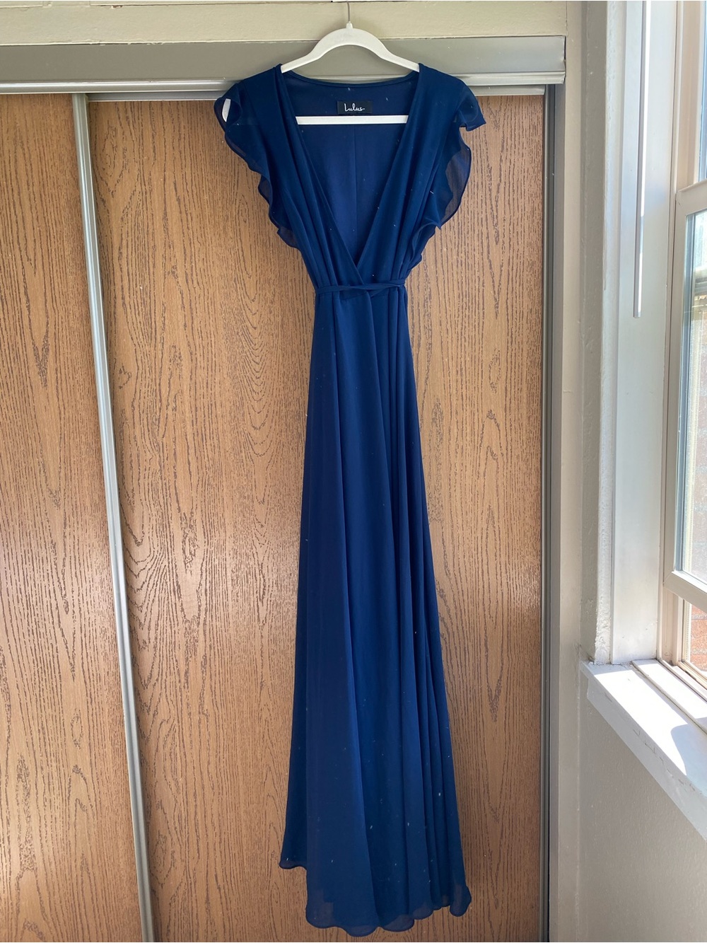 Lulu's Deep Navy Wrap Maxi Dress with Flutter Sleeves